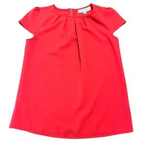 LOFT Ann Taylor Red Cap Sleeve Pleated Neck Blous Women's XS